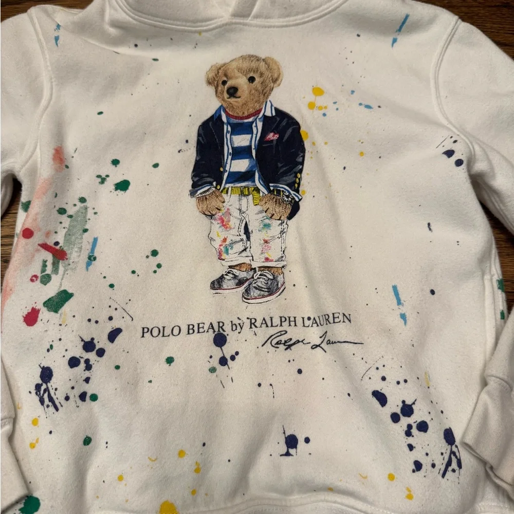 Polo Bear by Ralph Lauren Paint-Splatter Hoodie — Kids Size 7
